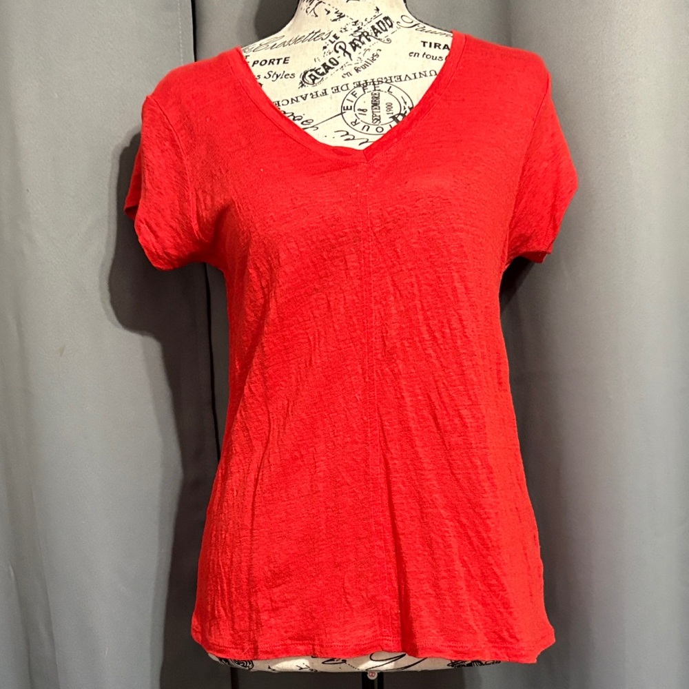 Sigrid Olsen Bright Red V-Neck Short Sleeve Tee